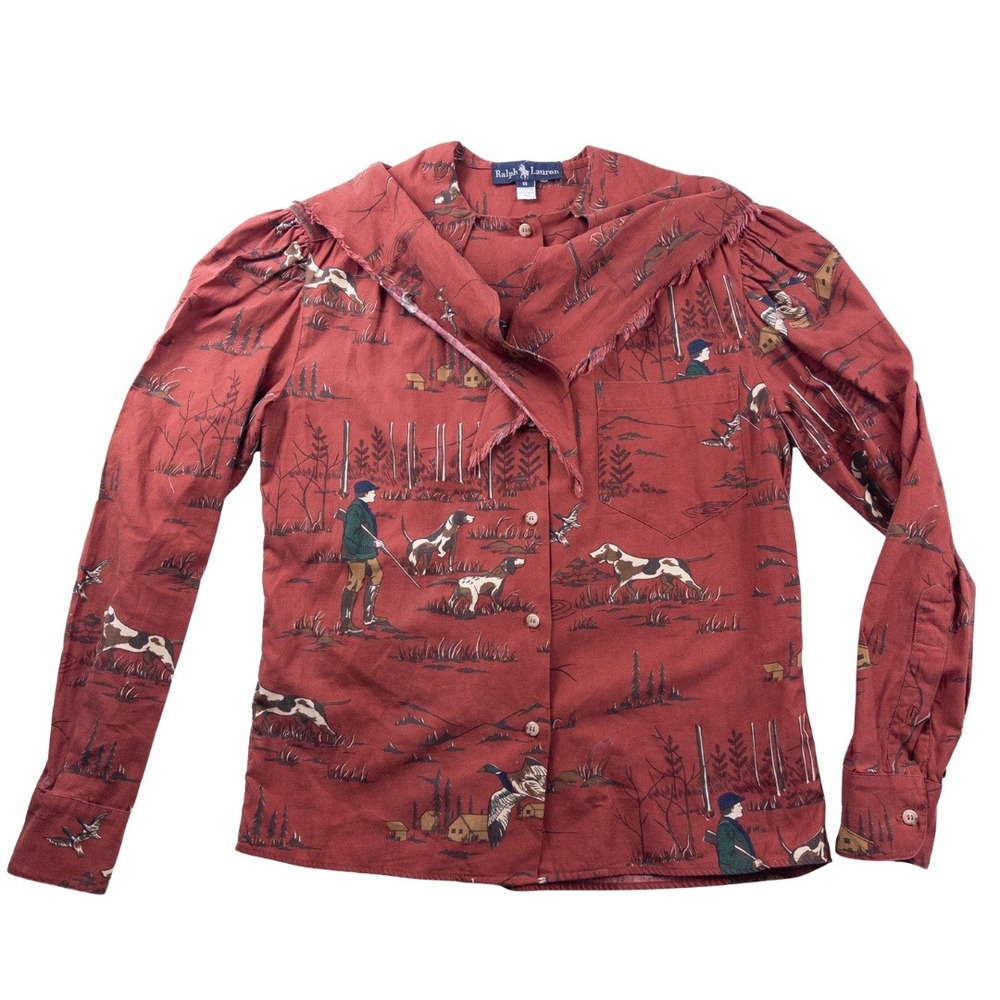 Ralph Lauren Blouse Womens 8 Vintage 70s Hunting Equestrian Mallard Bandana Dog